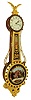 Girandole reproduction wall clock, 8 days, time only, weight driven Kilbourn & Proctor movement in a mahogany case with gold painted front and reverse painted throat and lower convex glass tablets and painted aluminum dial, c1980