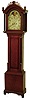 Asa Wilkins, Wiscasset, Maine, tall clock, 8 day time & bell strike weight driven movement in a soft wood case with cherry highlights, fluted hood columns and bracket feet. Painted iron dial with date calendar and moon phases, c1810