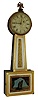 New England banjo clock, mahogany case with gilt frames and reverse painted glasses, top with cast eagle finial, Roman numeral white painted zinc dial with moon hands, cast brass bezel, brass 8 day timepiece movement, 19th century