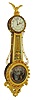 Elmer O. Stennes, East Weymouth, Mass., "Girandole" wall clock, 8 day time only, weight driven movement in gold leafed mahogany case with painted metal dial and convex reverse painted throat and lower tablets, dated 1963, serial #34