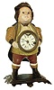 Bradley & Hubbard blinking eye clock, unidentified model, similar to the Continental, the rotund male figure in colorful, formal dress, and with the timepiece mounted in his belly, Roman numeral paper dial, moon hands, c1860