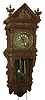 Ansonia Clock Co., New York, "Hanging Antique" time & hour/half hour gong strike weight wall clock in oak case profusely decorated with cast brass trimmings, c1885