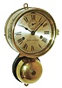 Seth Thomas Clock Co., Thomaston, Conn., 2-day time & ship's-striking marine clock with outside bell and hinged formed brass case and bezel, c1915