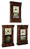 Clocks- 3 (Three); E. N. Welch Mfg. Co., Forestville, 30 hours, time and strike, weight brass movement column Empire shelf clock. c.1870; E, N. Welch Mfg., "Column" with 30 hour weight driven time and strike, brass movement in a mahogany veneered case with faux painted columns with gilt caps and bases. c 1865; Seth Thomas, Thomaston, Conn., 30 hours, time and strike, "Column" weight brass movement Empire shelf clock. c.1870