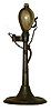 Oil lamp clock, pewter and blown glass, 19th century