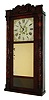 Elisha Hotchkiss, Burlington, Conn., 8 days, time and strike, weight driven wooden movement in mahogany and mahogany veneered carved column and splat case. c.1835.