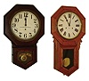 Clocks- 4 (Four): (1) Ansonia Clock Co., New York, "Regulator B", 8 days, time and strike, wall clock, c1900. (2) Sessions Clock Co., 8 days, schoolhouse wall timepiece. (3) Sessions Clock Co. 8 days, schoolhouse wall timepiece with "Cleveland Public Schools" on dial, c1910. (4) Ansonia Clock Co., New York, "Regulator A" 8 days, time and strike, wall clock, c1900.