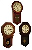 Clocks- 3 (Three) wall: (1) Ansonia Clock Co., New York, "Regulator C", 8 days, wall timepiece, c1900. (2) New Haven Clock Co. "Erie Regulator", 8 days, wall timepiece, c1911. (3) Ansonia Clock Co., New York, "Regulator B", 8 days, time and strike wall clock, c1900.