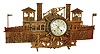 Chelsea Clock Co., Boston, Mass., ship's bell mantel clock set in an elaborate jig saw art case in form of a paddle wheel boat, c1920