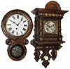 Clocks- 2 (Two) 8 day wall clocks: Lenzkirch walnut time and strike open well; Ingraham "Ionic" mahogany time-only; late 19th century