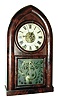 E.C. Brewster & Company, Bristol, Conn., 8 days, time and strike, Kirk's Patent iron back plate rack striking round gothic or beehive shelf clock, c1838.