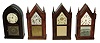 Clocks- 4 (Four): (1)Chauncey Jerome, New Haven, Conn., 8 days, time, strike & alarm sharp gothic or steeple clock, c1850. (2)E. & A. Ingraham, Bristol, Conn., 8 days, time and strike sharp gothic or steeple clock, c1852. (3)Ansonia Brass Co., Ansonia, Conn., 30 hours, time and strike sharp gothic or steeple clock, c1860. (4)Ansonia Clock Co., Ansonia, Conn., 8 days, time and strike round gothic or beehive clock, c1850.