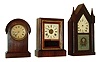 Clocks- 3 (Three): (1)Terry & Andrews, Bristol, Conn., 8 days, time and strike sharp gothic or steeple clock, c1848. (2) (Probably) Terry Clock Co., Waterbury, CT, 30 hours, tick-tac movement timepiece, c1870. (3)Ansonia Clock Co., Ansonia, Conn., 8 days, time, strike & alarm cottage clock, c1870.