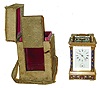 L'Epee, France, modern enameled brass case 8 day repeating carriage clock with alarm and carrying case, c1985.