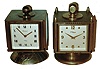 Clocks- 2 (Two): Imhof, Swiss-made in swiveling brass cases, 8 day timepieces with thermometers, barometers and hygrometers, c1960
