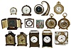 Clocks- 14 (Fourteen) mostly Swiss 8 day: 4 Imhof; Bradley; Angelus; Koch; Cyma; Movado (Japan movement on stand); Looping (for Abercrombie & Fitch); Lexon; Cortland; Swiza Sheffield; 13 with alarm; later 20th century.
