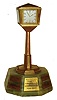 Angelus, Swiss-made weather station, 8 days, timepiece, lamppost design brass and marble case with Celsius thermometer, barometer and hygrometer, c1957 (latest presentation date).