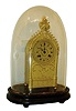 France, Paris, mini 8 days,bell striking clock with silk thread suspension and Gothic gilt bronze cathedral facade case under glass dome, c1850