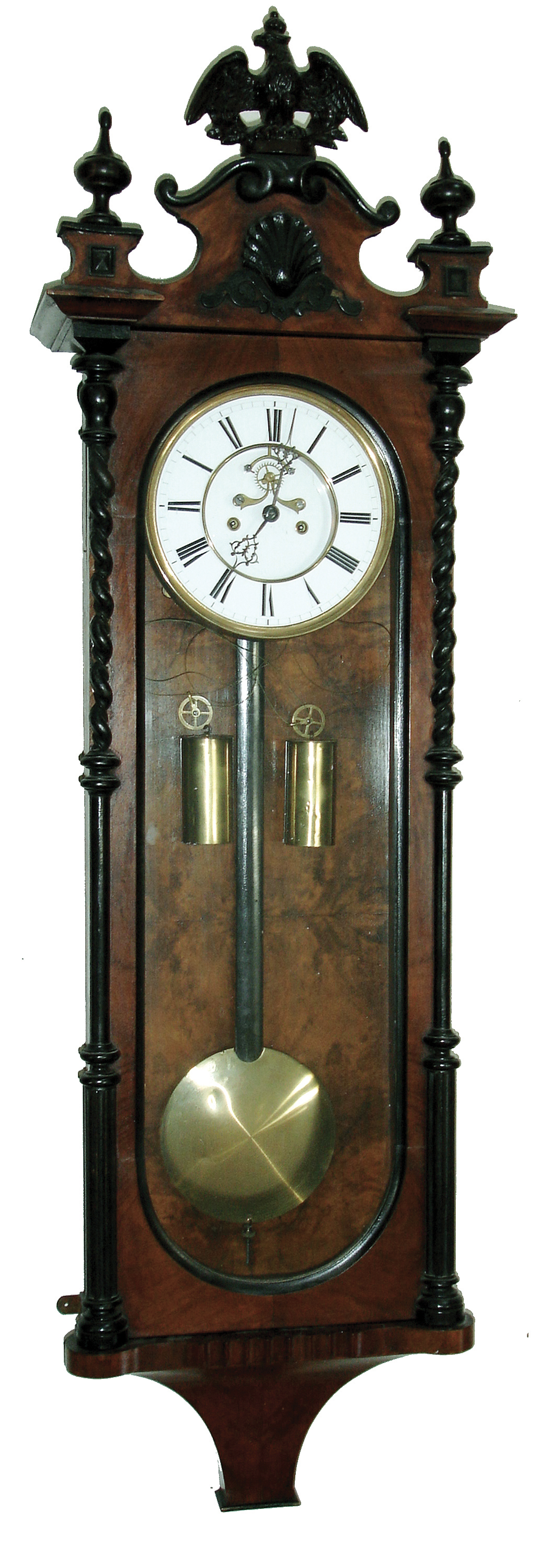 Lenzkirch, Germany, walnut 2 weight, time and strike, Vienna regulator with visible jeweled escapement, serial number 262843, c1862 — Antique Clocks Price Guide