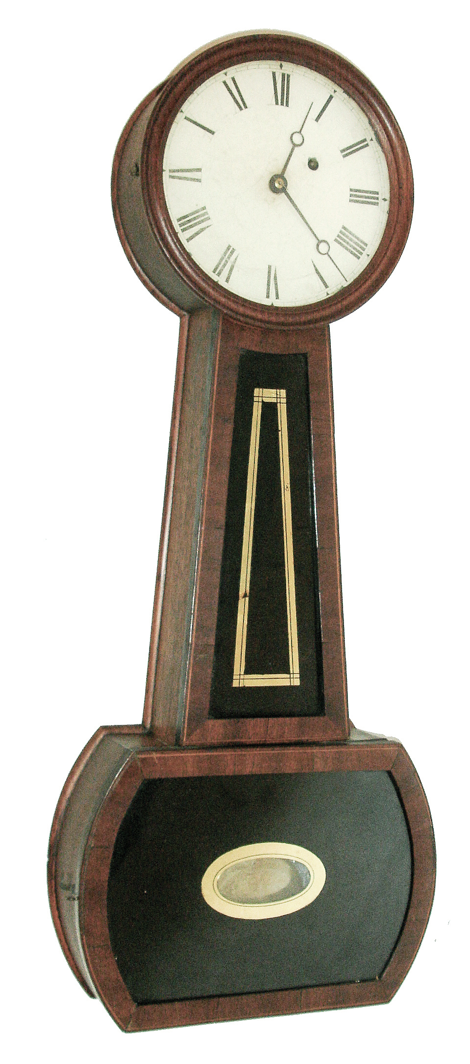 American, unsigned, weight driven, banjo timepiece, mahogany case with slender proportions, c1840 — Antique Clocks Price Guide