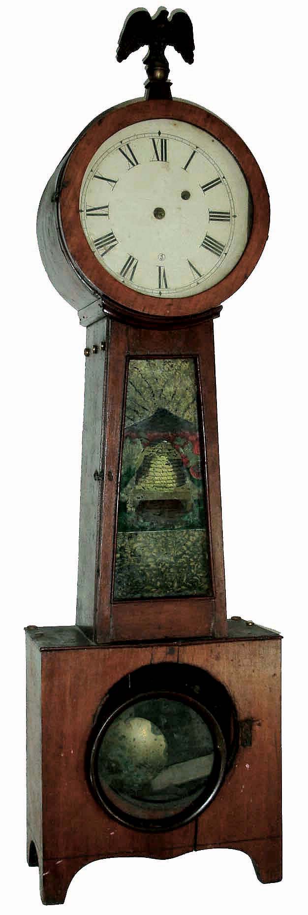 Shelf banjo clock by Bert Francis Wood (1870-1952), Winchester, NH, dated 1941., 8 days, weight-driven time-only pine and hardwood bench-made standing clock, 20th century — Antique Clocks Price Guide