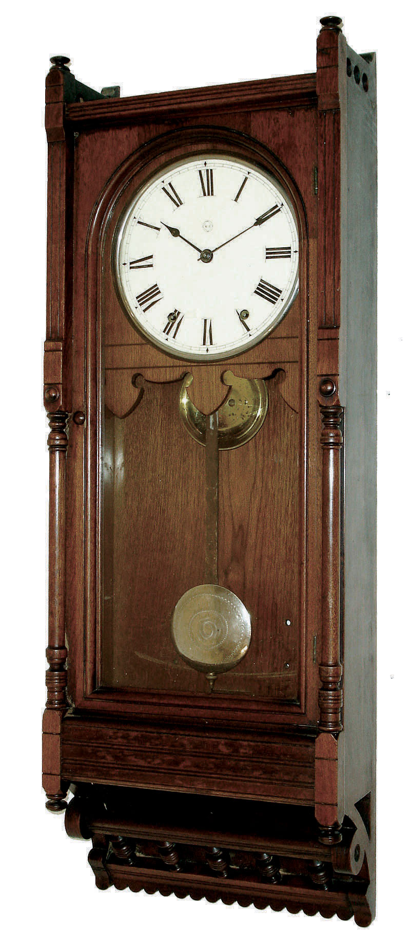 Seth Thomas Clock Co., Thomaston, Conn., ÒQueen AnneÓ 8 days, time & hour strike (on large bell) wall clock in walnut case, c1883. — Antique Clocks Price Guide