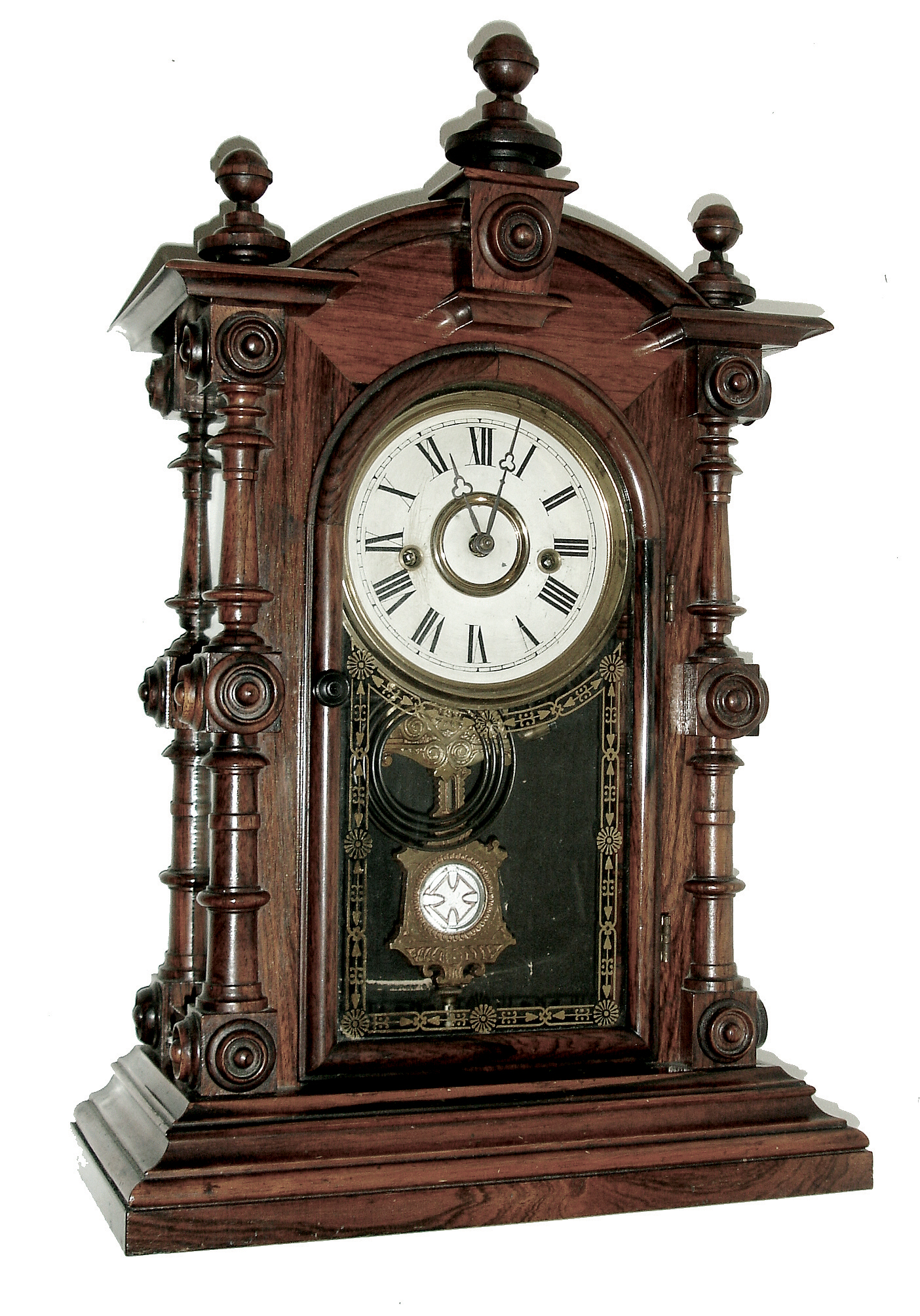 Welch, Spring & Co.,Forestville, Conn., ÓPatti, V.P.Ò (also known as Patti, No. 1) model rosewood shelf clock, from their popular series named for the famous Spanish-born opera singer, Adelina Patti (1843-1919), c1880 — Antique Clocks Price Guide