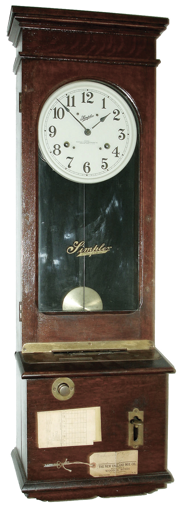 Simplex Time Recording Co., Gardner, Mass, oak cased card punch clock, c1935 — Antique Clocks Price Guide