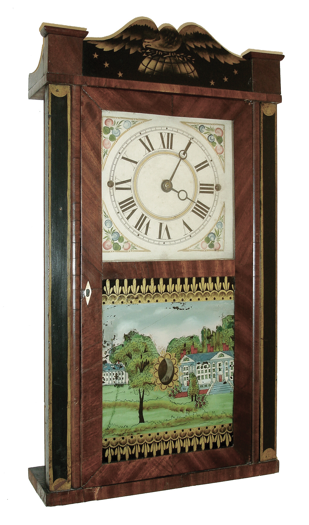 Elliott C. Talmadge, Torrington, Conn., 30 hours, time and strike, weight-driven wood movement in small size column & splat shelf case, c1831 — Antique Clocks Price Guide