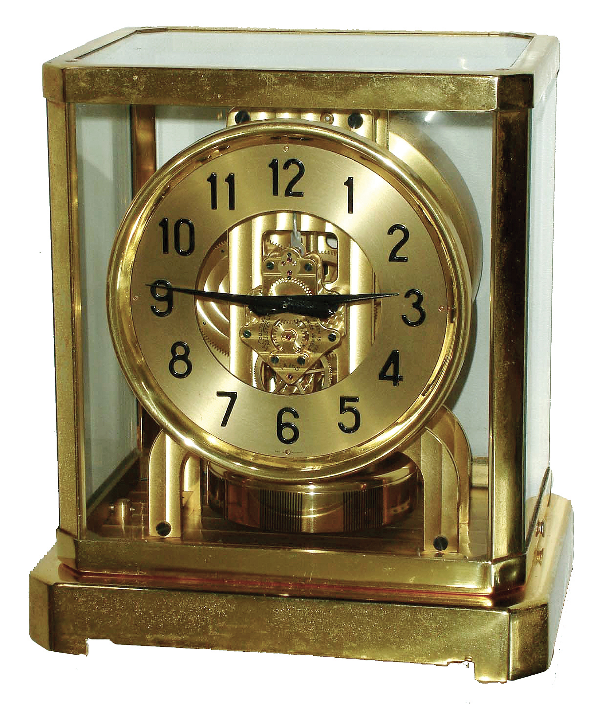 Jaeger-LeCoultre ÓAtmos IIÒ perpetual gold-plated brass and glass mantel clock, rare low number 14765 from the 1940Õs — Antique Clocks Price Guide