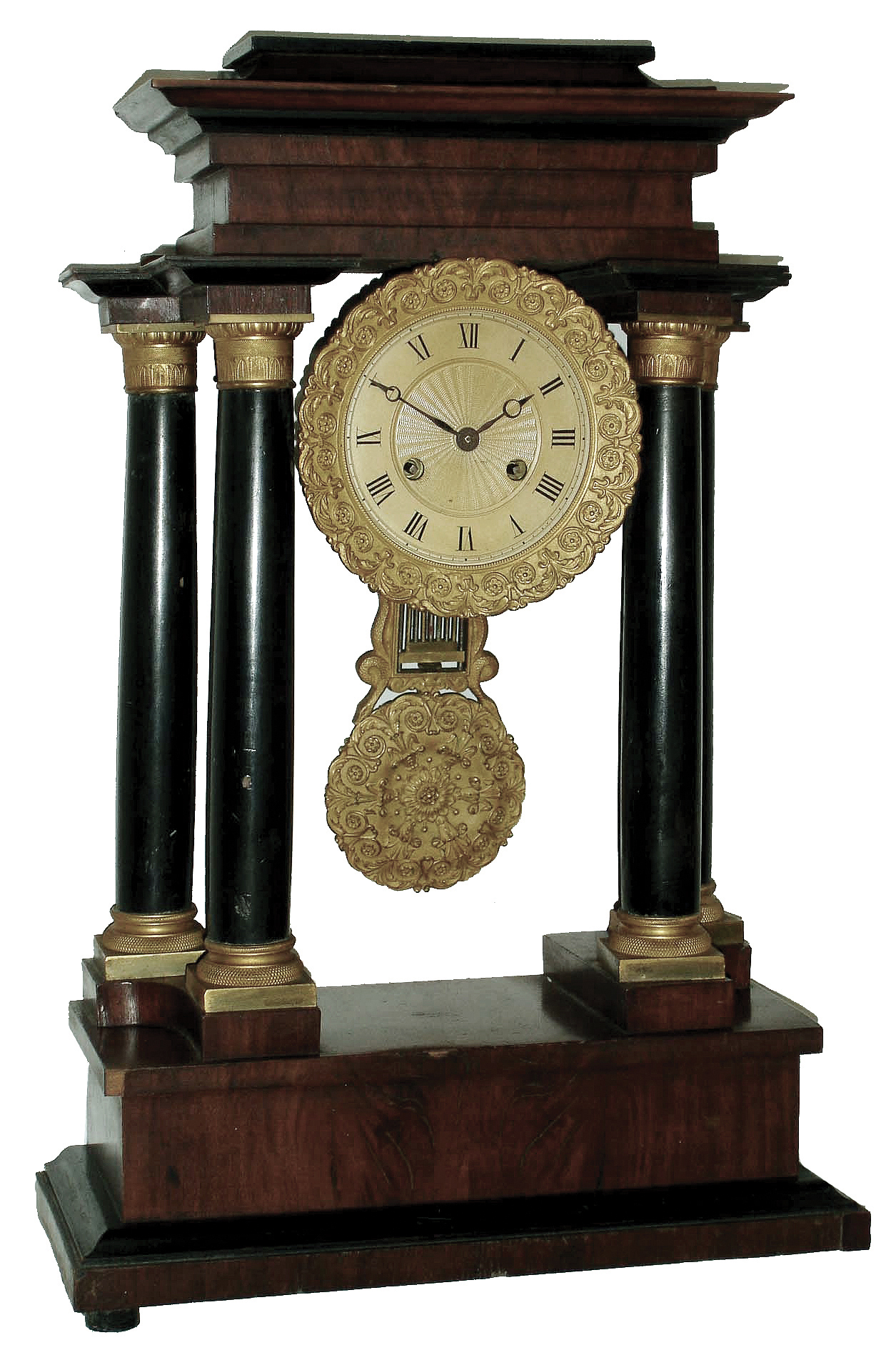 Clocks- 5 (Five) 8 day: French, time and strike, stained and enameled hardwood and cast brass portico mantel clock, c1870; French white marble, time and strike, mantel clock, Japy Freres movement 1855 Medaille Seth Thomas 4-jewel small mahogany, time only, desk clock; Seth Thomas round-top Adamantine time and strike; Seth Thomas ÓSharon 10WÒ steeple shelf clock with spring driven, 8 days, time & strike movement c1961; 19th and 20th centuries — Antique Clocks Price Guide