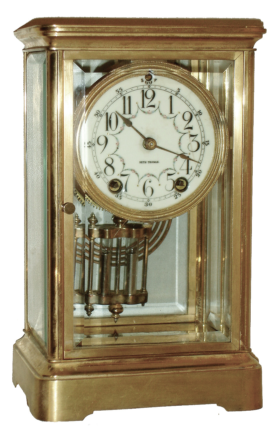 Seth Thomas Clock Co., Thomaston, Conn., ÒEmpire No. 0Ó brass and glass, 8 days, time and strike, crystal regulator mantel clock, c1909 — Antique Clocks Price Guide