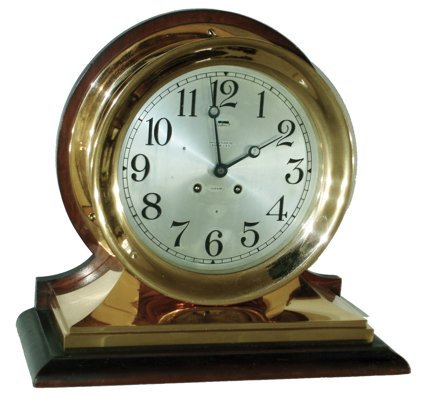 Chelsea Clock Co., Boston, ÒCommanderÓ 8Ò dial brass and mahogany, 8 days, shipÕs bells mantel clock, 1917 — Antique Clocks Price Guide