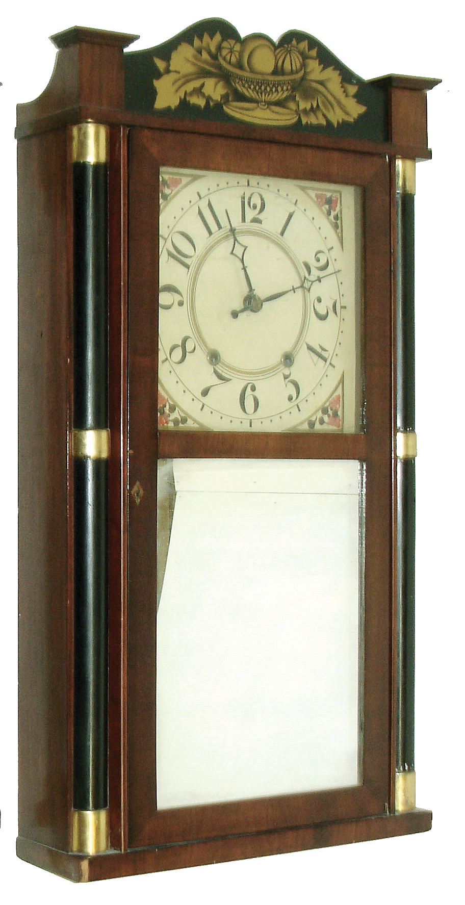 Clocks- 5 (Five) North American shelf clocks: (1) Barrett & Ladd, Amherst, N.S., Canada, 30 hours, weight driven, wood movement, mahogany veneer case half column & splat shelf clock, c1835; (2) Henry Terry, Plymouth, Conn., 30 hours, time, strike & alarm, weight wood movement column and cornice top shelf clock, c1832; (3) Forestville Manufacturing Co. (J. C. Brown), Bristol, Conn., 8 days, spring driven, time and strike, fusee-spring driven movement in a ripple front rosewood veneered, small empire case with cornice molding, c1845; (4) Waterbury Clock Co., Waterbury, Conn., 30 hours, time & strike, spring driven, brass movement in a rosewood veneered shelf case, c1857; (5) E. C. Brewster & Son, Bristol, Conn., Ó4 Column OG GothicÒ, 8 days, time & strike, spring driven, brass movement in a mahogany veneered case, c1855 — Antique Clocks Price Guide