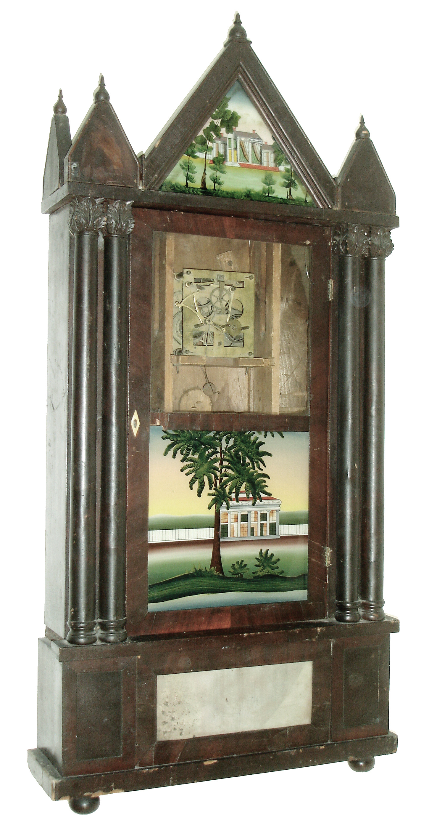 Spencer, Hotchkiss & Co., Salem Bridge, Conn., 8 days, time and strike, weight brass movement Empire shelf clock, c1835 — Antique Clocks Price Guide