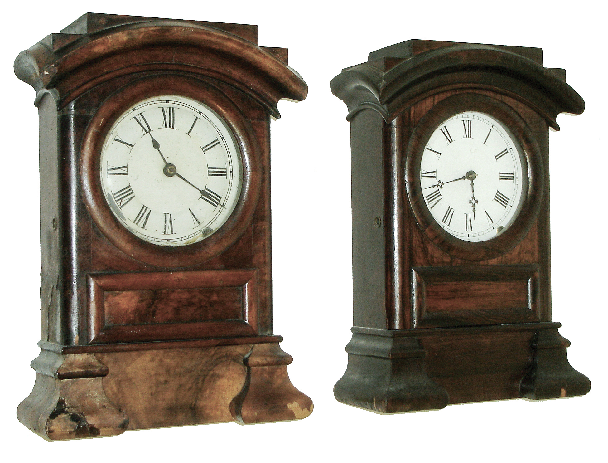 Clocks- 2 (Two): (1) Seth Thomas Clock Co., Thomaston, Conn., ÓArch TopÒ, 8 days, spring driven, time and strike, movement in a walnut case. Ca 1875; (2) Seth Thomas Clock Co., Thomaston, Conn., ÓArch TopÒ, 8 days, spring driven, time and strike, movement in a rosewood case. Ca 1875; — Antique Clocks Price Guide
