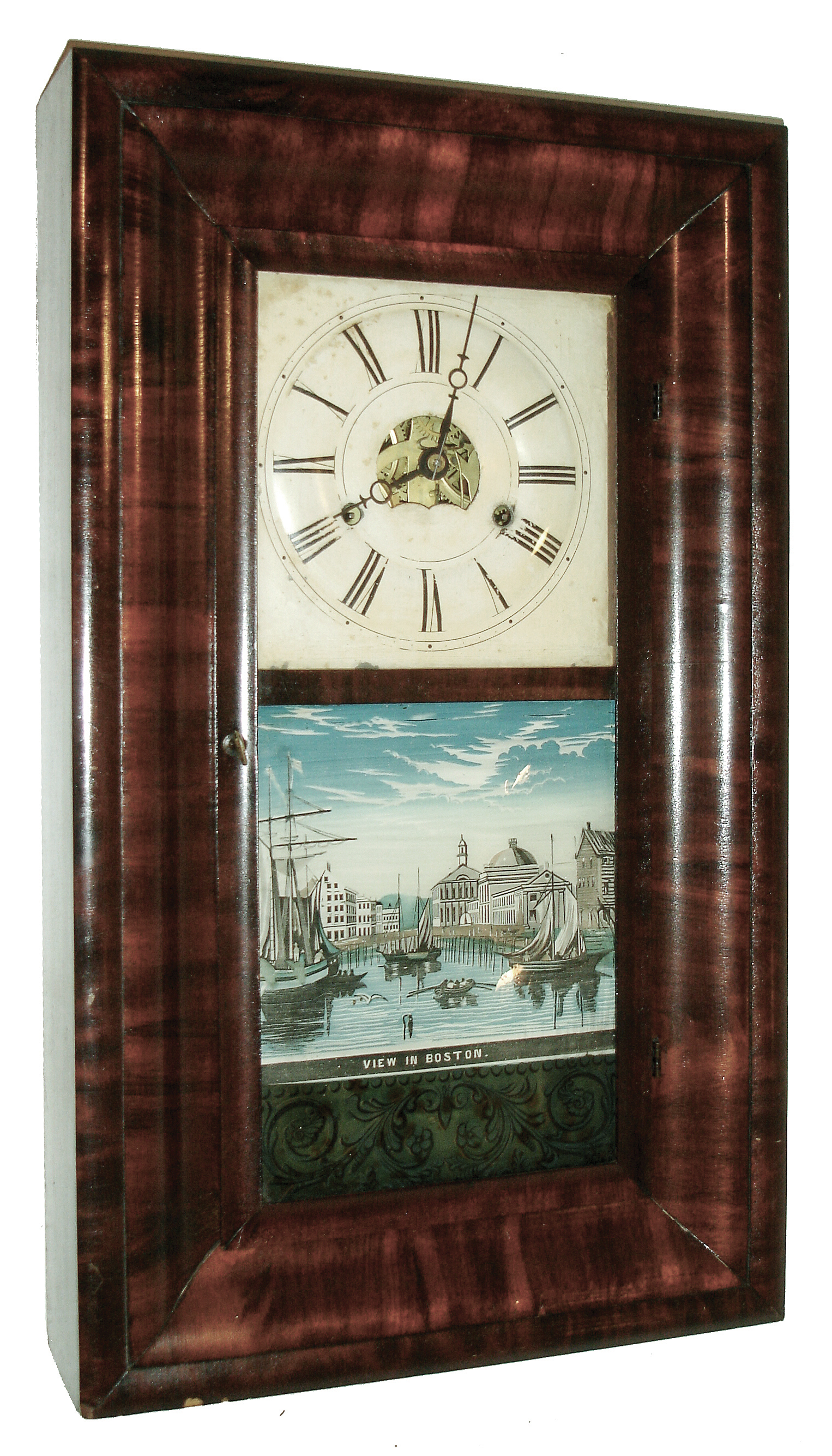 Forestville Mfg. Co. (J. C. Brown), Bristol, CT and sold by F. J. Wild, Dundee, Scotland., 30 hours, weight driven, time and strike, movement in a mahogany OG case, c1850. — Antique Clocks Price Guide