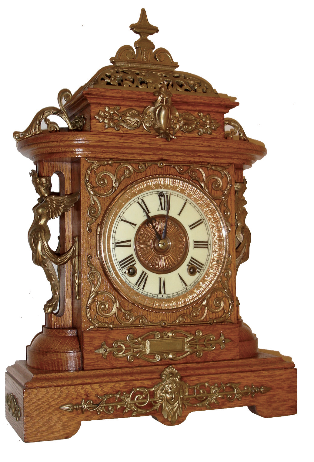 Ansonia Clock Co., Ansonia, Conn., ÓCabinet EÒ, 8 days, time and strike, spring brass movement mantel clock, c1894 — Antique Clocks Price Guide