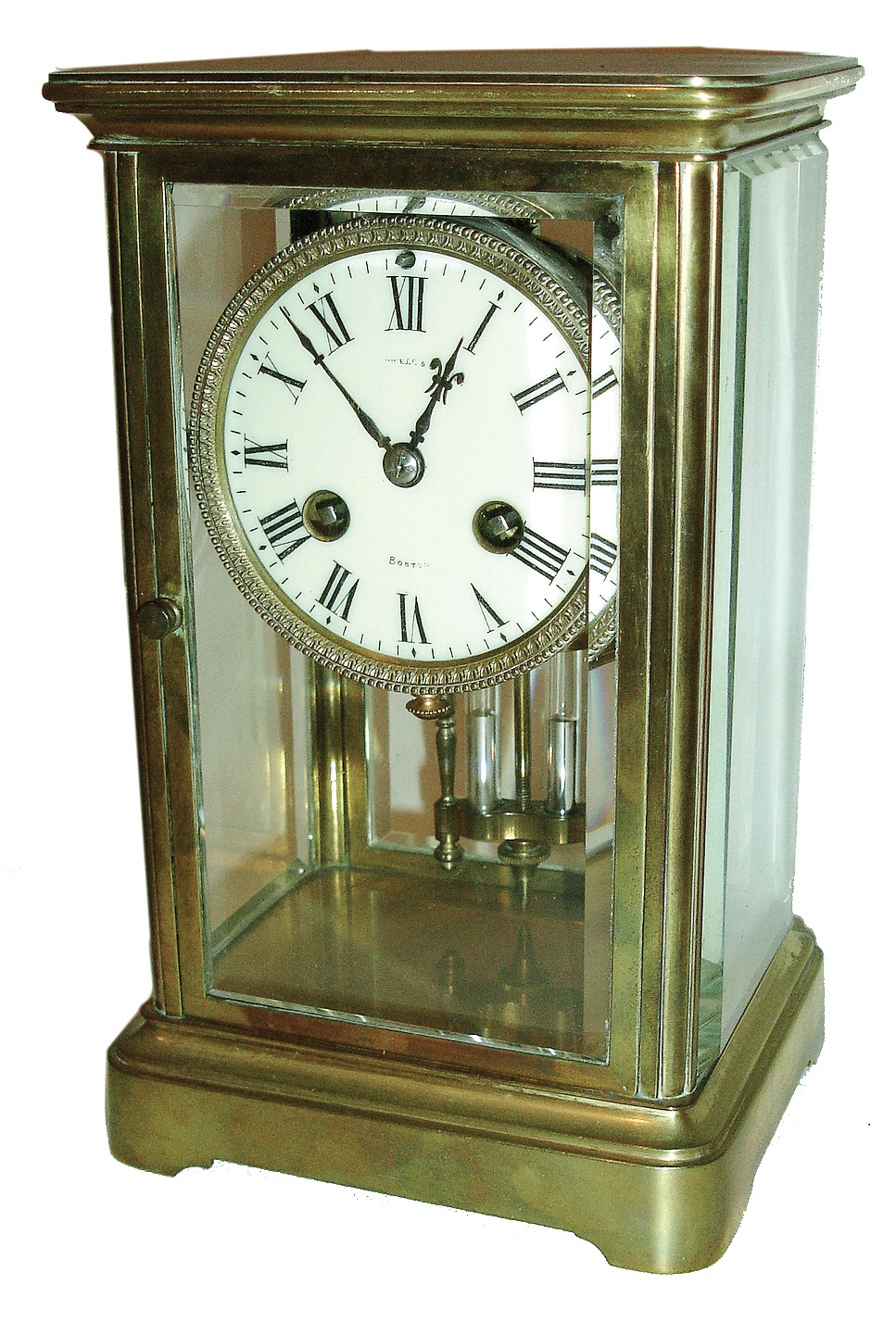 French, small crystal regulator in a smooth Corniche case, the movement marked ÓA-1Ò & France, and with porcelain dial and Roman numerals, c1900 — Antique Clocks Price Guide