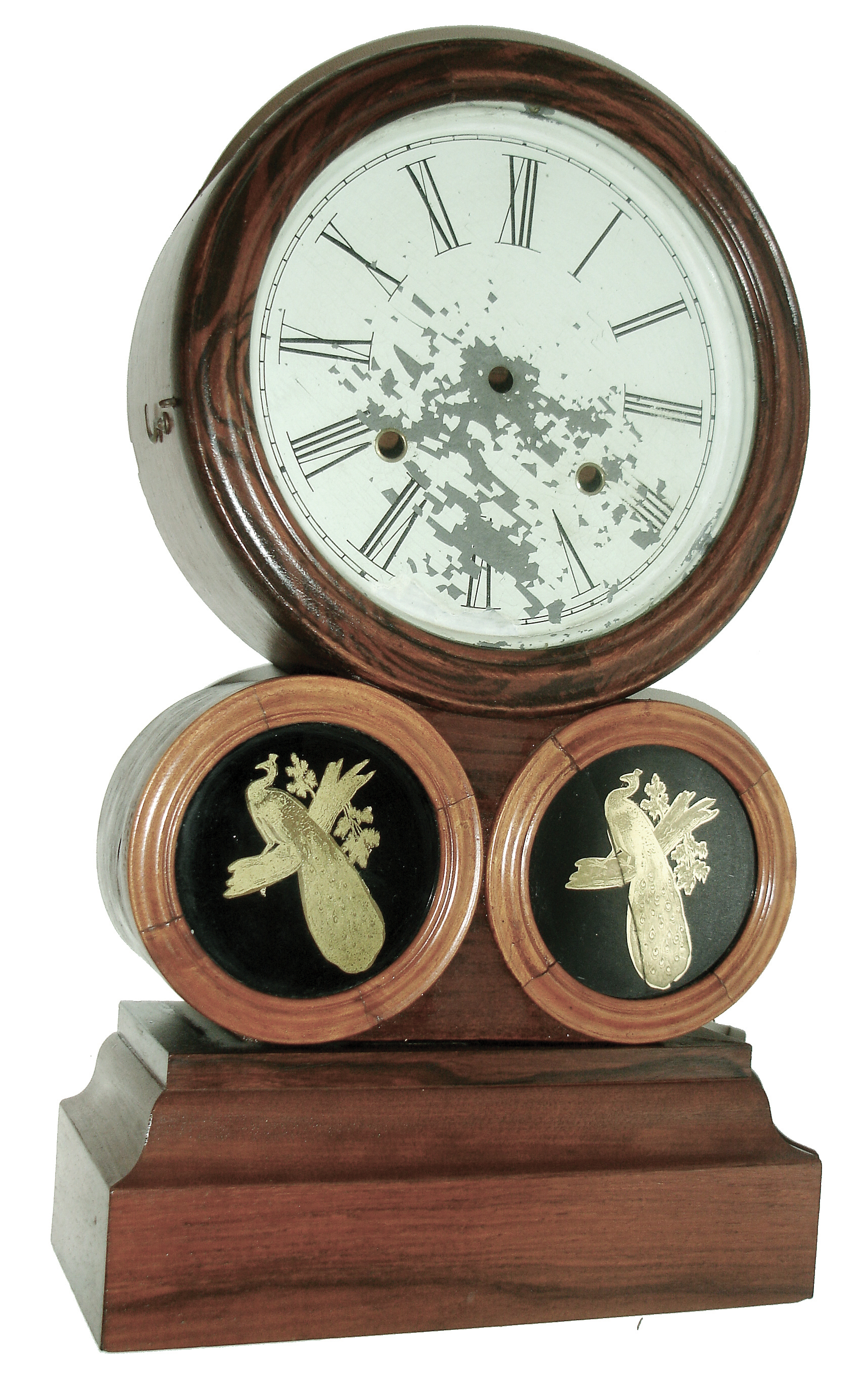 Clocks- 3 (Three) Connecticut shelf clocks: (1) E. Ingraham & Co., Bristol, Conn., ÒTuscanÓ model often called the Spectacle, 8 days, time and strike, rosewood veneered shelf clock case (only), c1860; (2) S. C. Spring, Bristol, Conn., ÒColumnÓ, 8 days, time and strike, riveted strap brass, rolling pinion, weight driven movement in column & cornice case, c1865; (3) Henry Terry & Co., Plymouth, Conn., 30 hours, time, strike and alarm, weight wood movement column and cornice top shelf clock, c1833 — Antique Clocks Price Guide