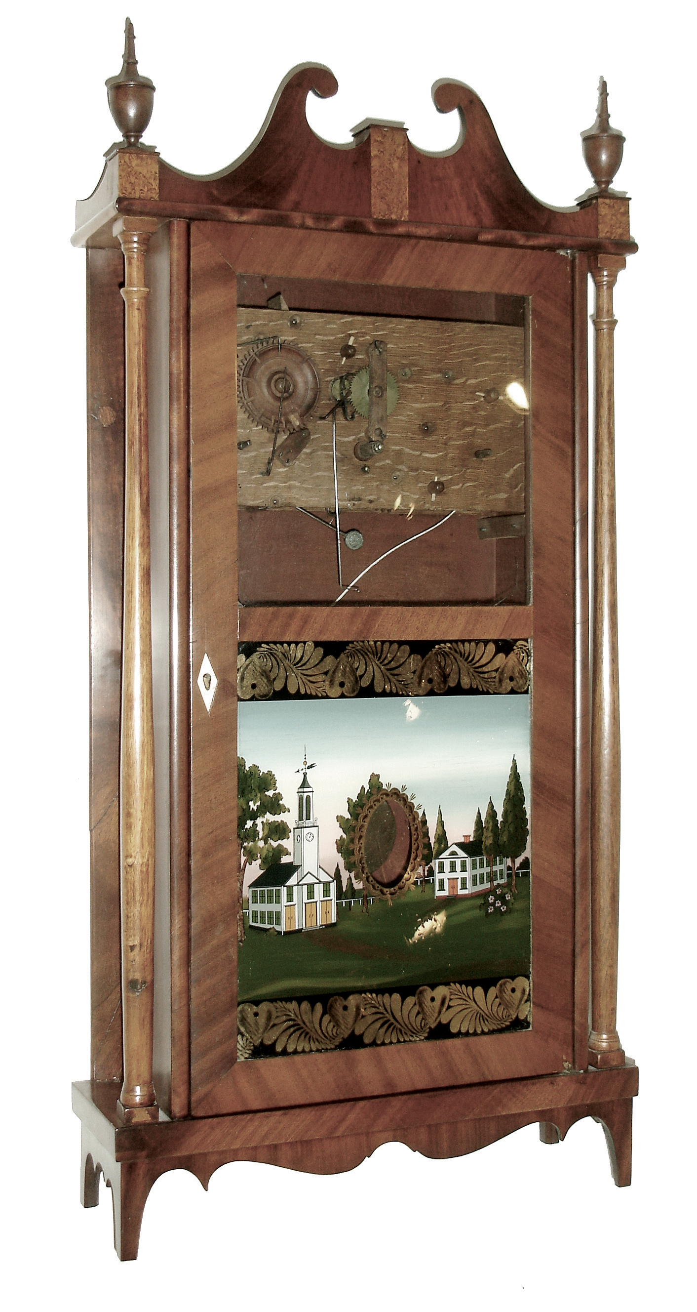 Unknown, 30 hours, time and strike, weight wood Torrington movement in narrow case pillar & scroll shelf clock case. — Antique Clocks Price Guide