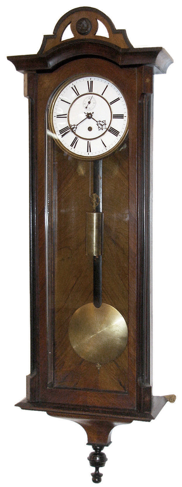 Lenzkirch, Germany, Model 5, single weight, or Eingewicht ÒVienna RegulatorÓ, a walnut veneer case with slender round columns up the sides, the movement of, 8 days, duration and with dead beat escapement and a seconds hand, serial Nr, 260905, c1862 — Antique Clocks Price Guide