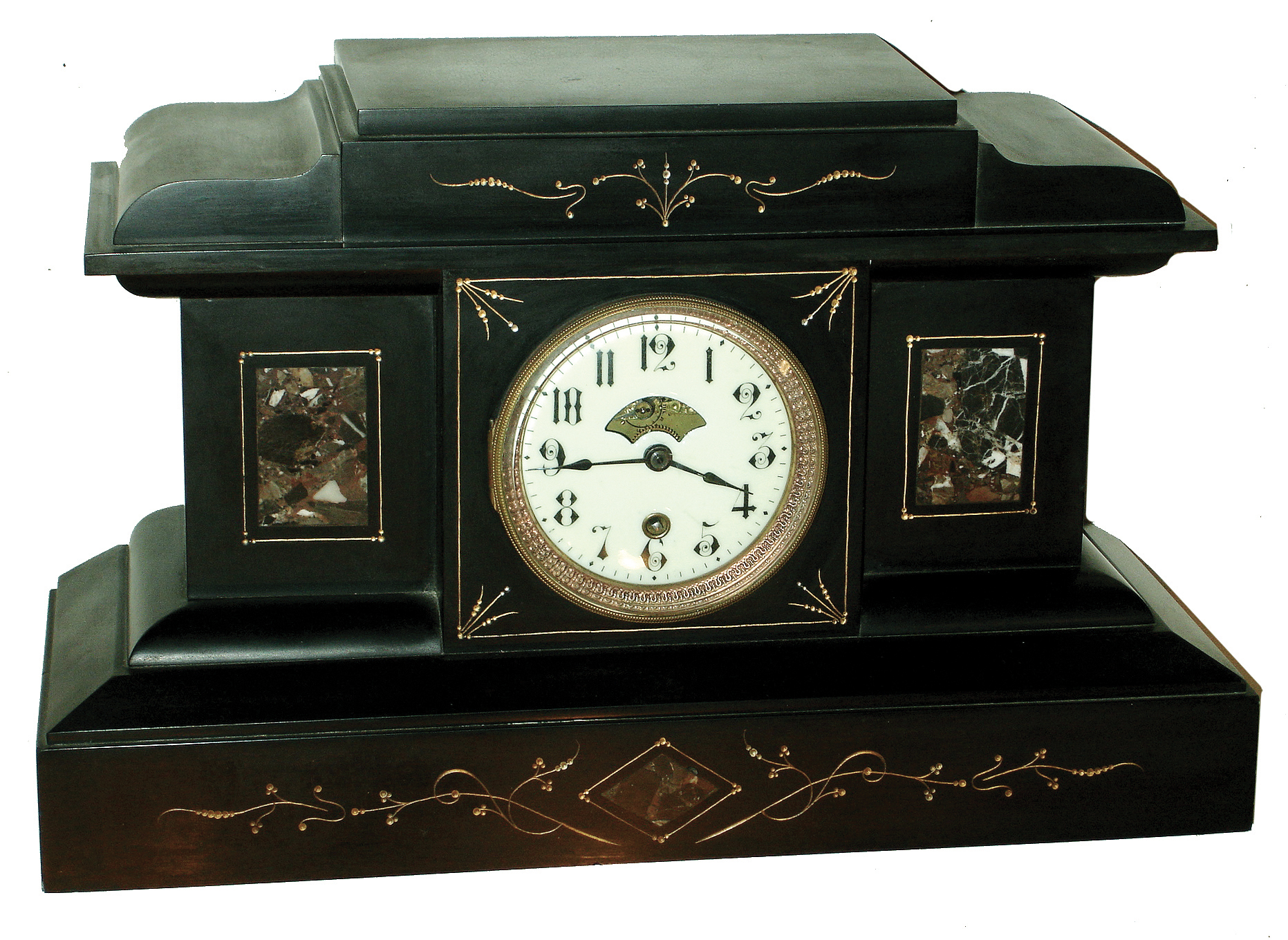 Boston Clock Co., Boston, Mass. marble, 8 days, time and strike, tandem wind mantel clock, c1895, serial No. 2994-S — Antique Clocks Price Guide