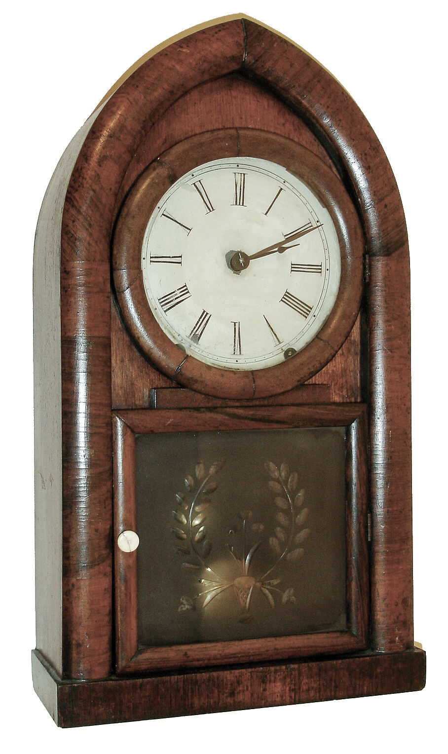E. & A. Ingraham, Bristol, Conn., ÓBeehiveÒ or ÓRound GothicÒ shelf clock in a rosewood and mahogany veneer case, c1854 — Antique Clocks Price Guide