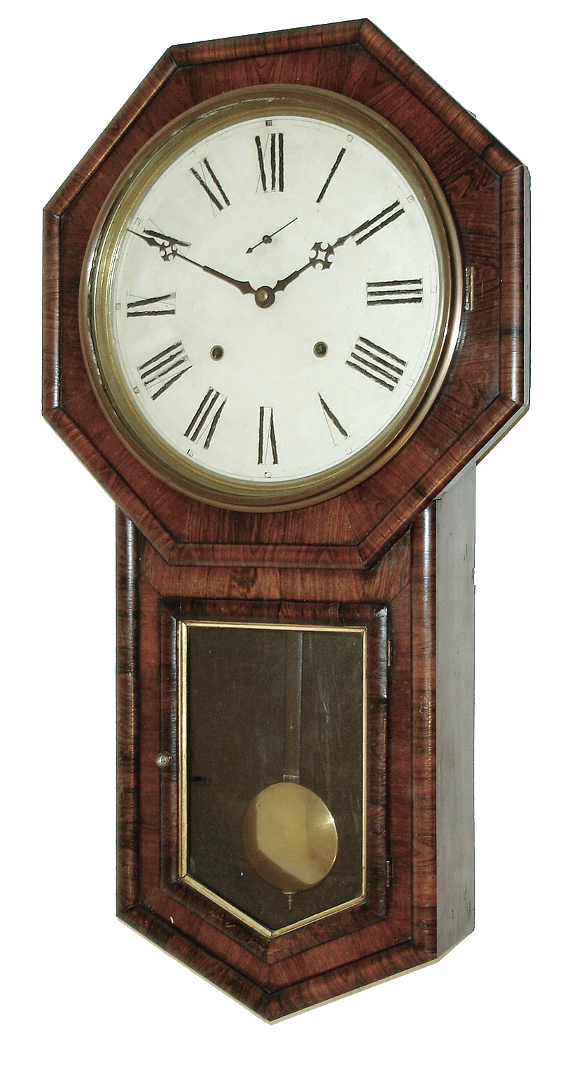 Welch, Spring & Co., Forestville, Conn., ÓVerdiÒ wall hanging clock in rosewood veneer case with spring driven, 8 days, time and strike, movement, c1878. — Antique Clocks Price Guide