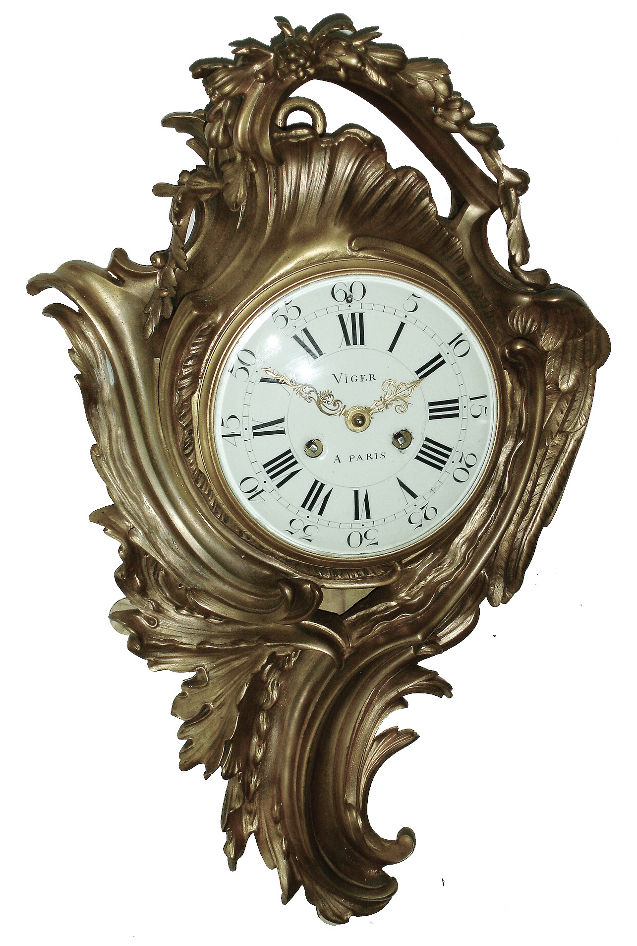 Louis Viger, Paris, cast bronze cartel wall clock, signed round, 8 days, time and count wheel / bell striking movement, c1760 — Antique Clocks Price Guide
