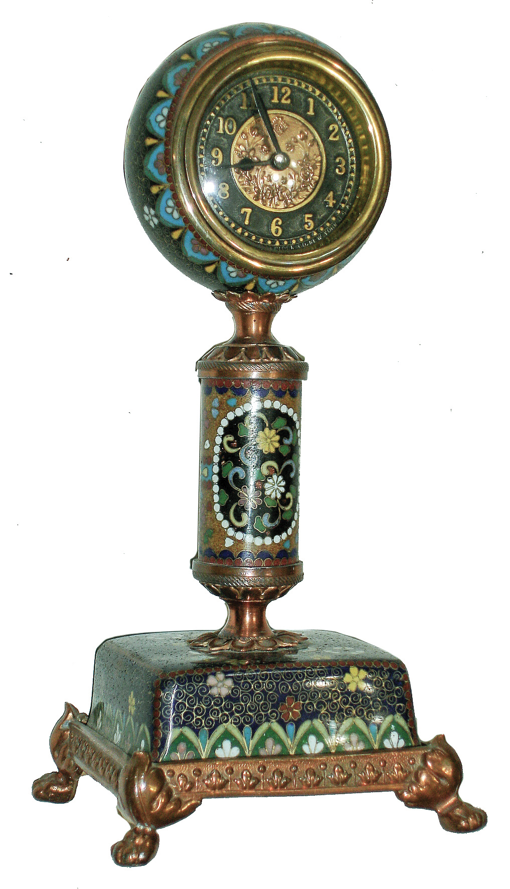 Ansonia Clock Co., New York, cast metal with colored enamel, 30 hours, novelty clock, c1904 — Antique Clocks Price Guide