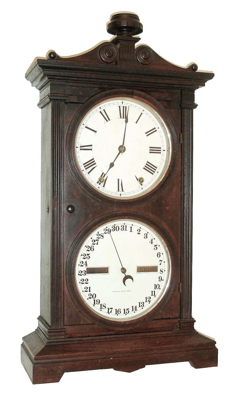 Seth Thomas Clock Co., Thomaston, Conn., ÓParlor Calendar No. 6Ò, 8 days, time and strike, spring driven, brass movement double dial calendar shelf clock, c1886 — Antique Clocks Price Guide