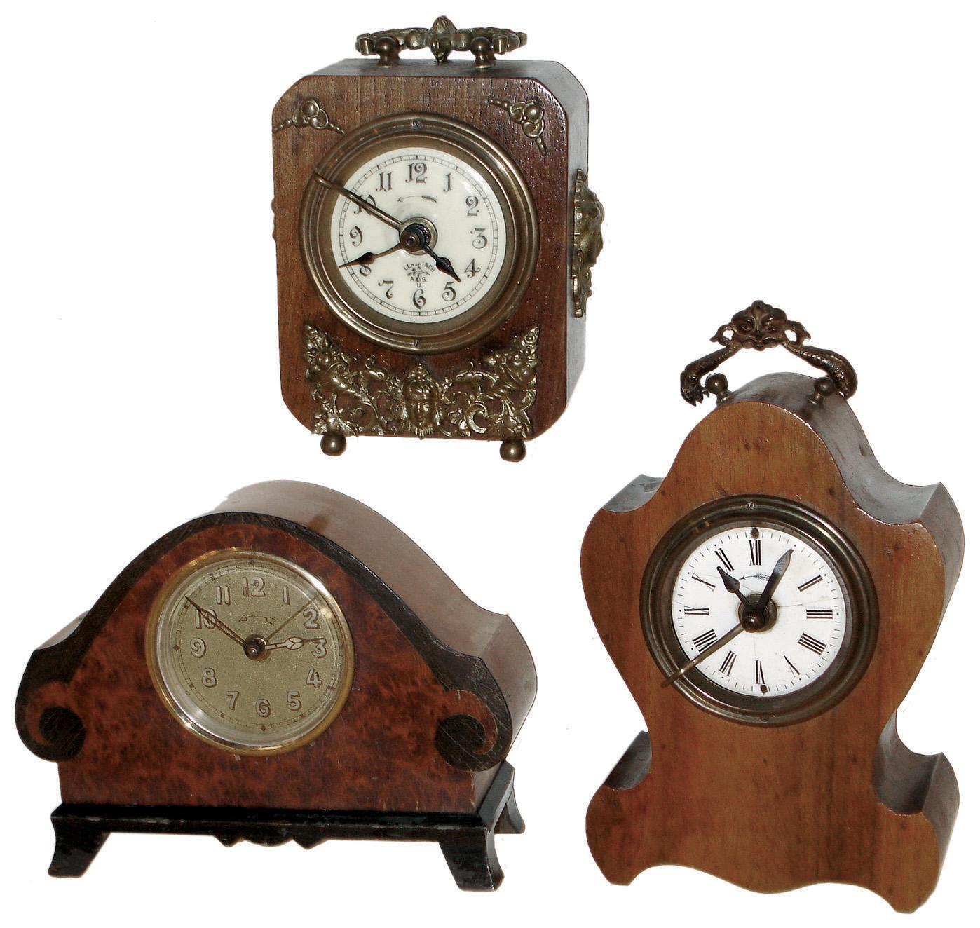 Clocks- 3 (Three) Lenzkirch German small wood case, 30 hours, alarm clocks, c1900 — Antique Clocks Price Guide