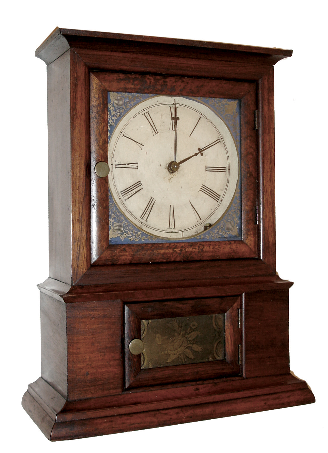 Brewster & Ingrahams, Bristol, Conn., 8 days, time and strike, spring brass movement shelf clock, c1850. — Antique Clocks Price Guide